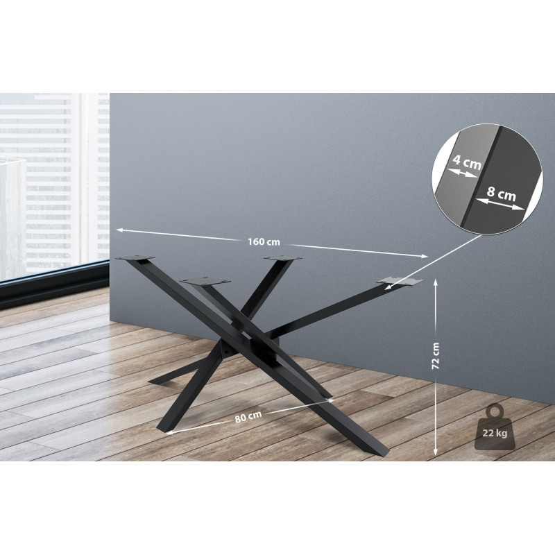 Pieds de tables à manger Jimmy 160x80x72 noir industriel