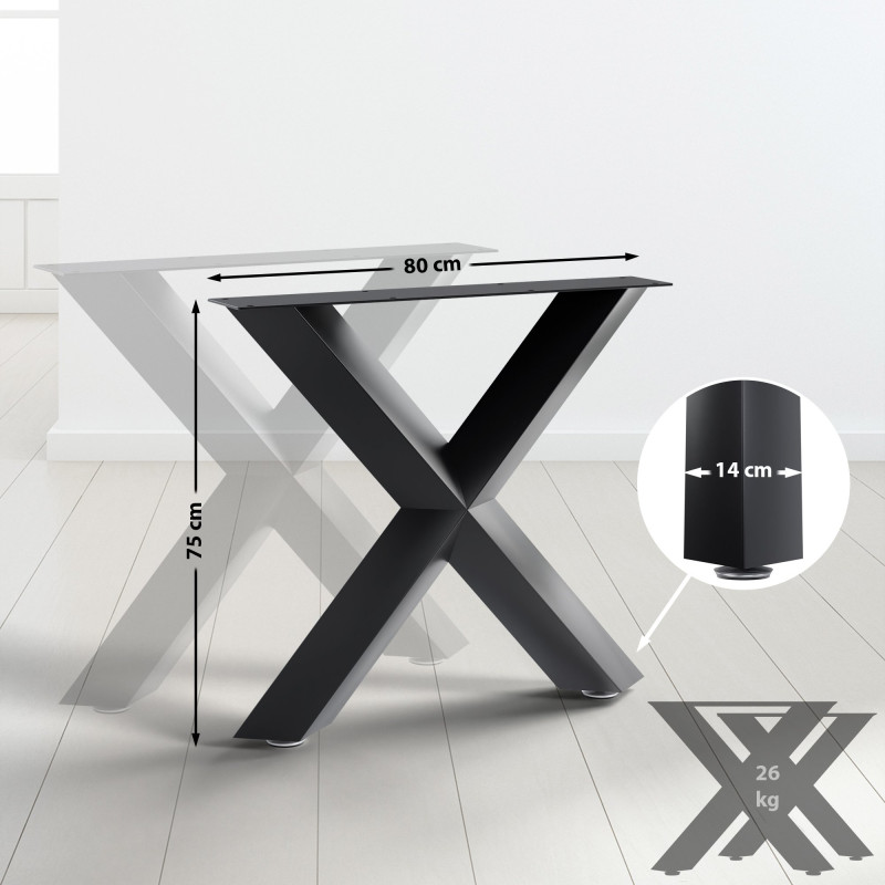 2x pieds de tables à manger Stanton 80x14x72 cm noir