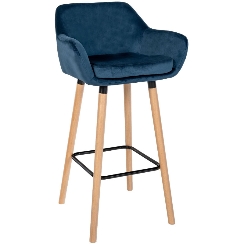 Tabouret de bar Grant en velours bleu