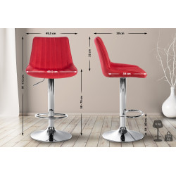 Tabouret de bar Toni tissu chrome rouge