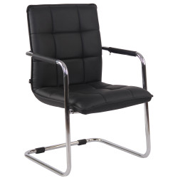 Fauteuil visiteur Gandia, similicuir, chrome, noir