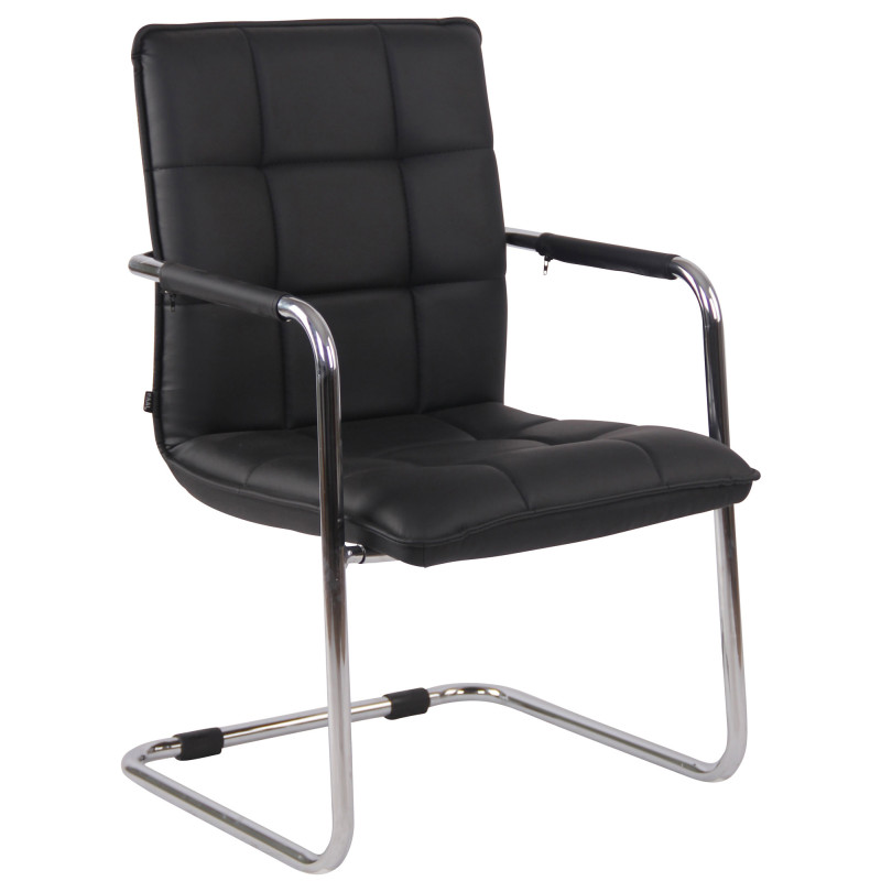 Chaise visiteur Gandia en cuir artificiel chromé noir