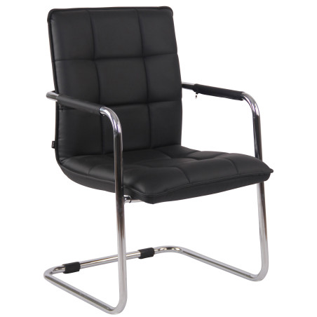 Fauteuil visiteur Gandia, similicuir, chrome, noir