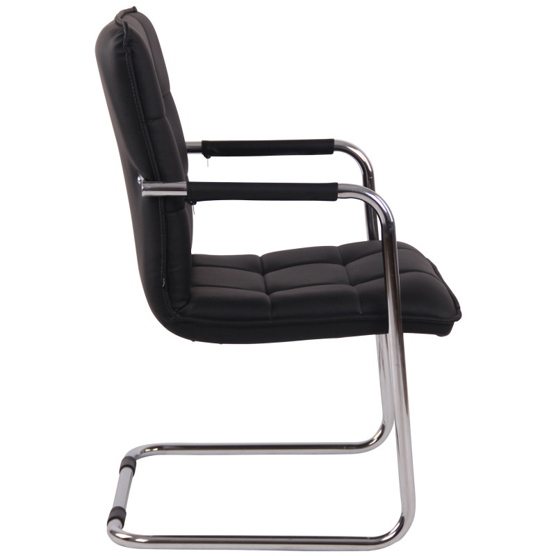 Fauteuil visiteur Gandia, similicuir, chrome, noir