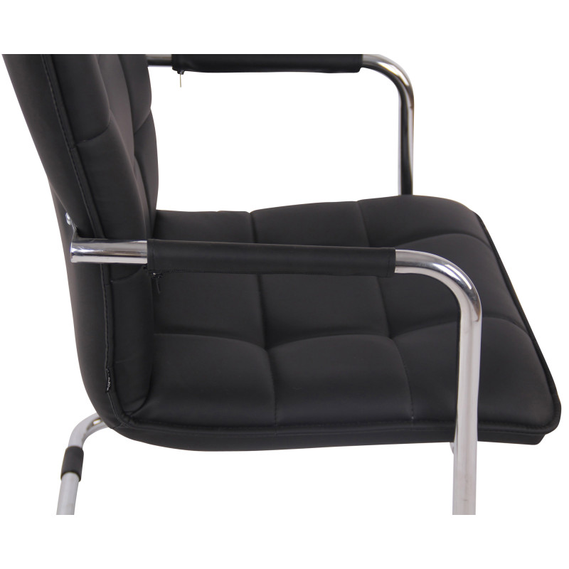 Fauteuil visiteur Gandia, similicuir, chrome, noir