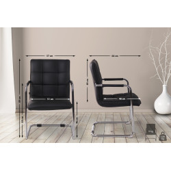 Chaise visiteur Gandia en cuir artificiel chromé noir