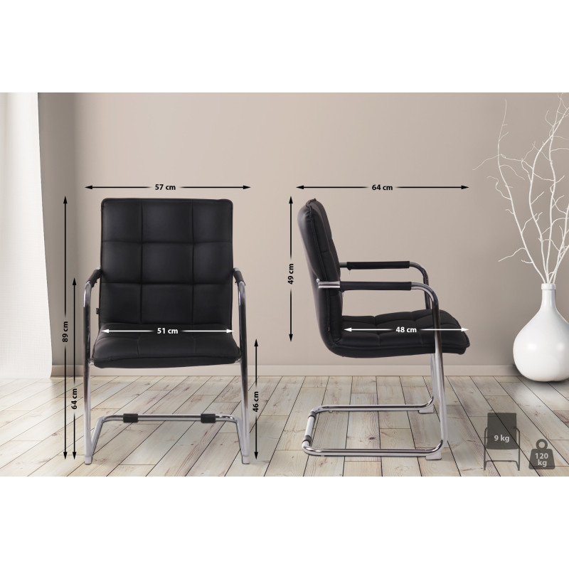 Fauteuil visiteur Gandia, similicuir, chrome, noir