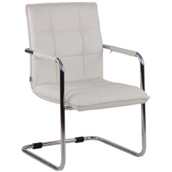 Fauteuil visiteur Gandia, similicuir, chrome, blanc