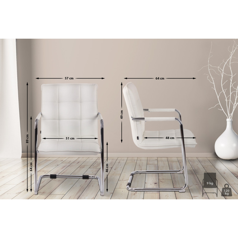 Chaise visiteur Gandia en cuir artificiel chromé blanc