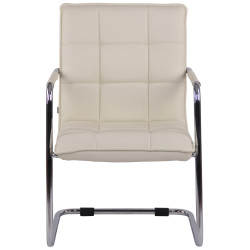 Chaise visiteur Gandia en cuir artificiel chromé crème