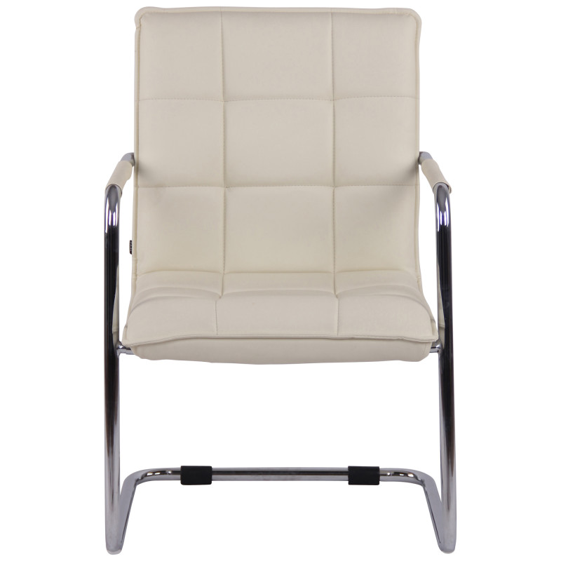 Chaise visiteur Gandia en cuir artificiel chromé crème