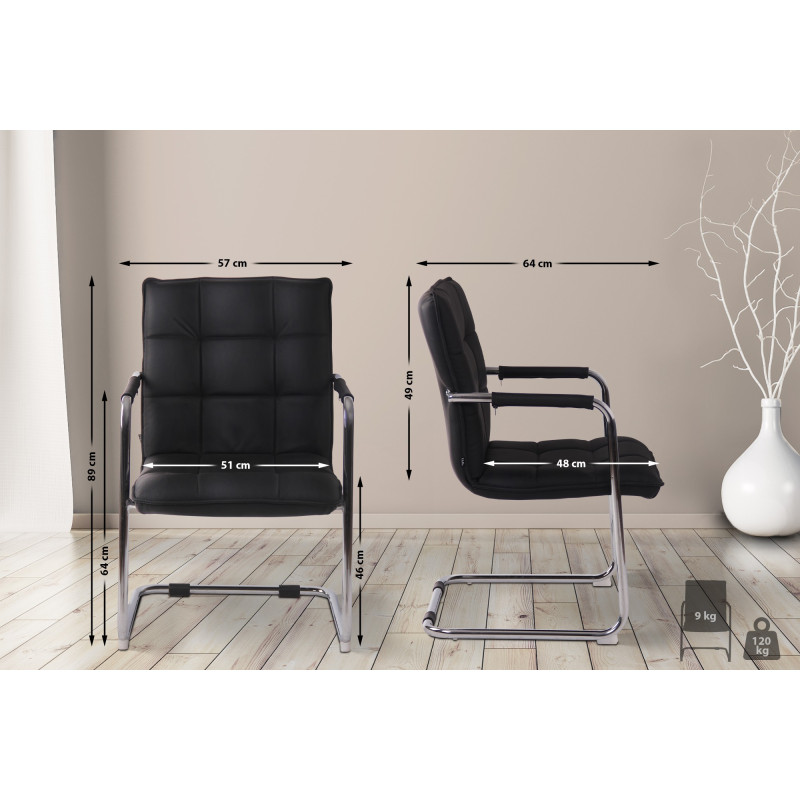 Chaise visiteur Gandia en cuir véritable chromé noir