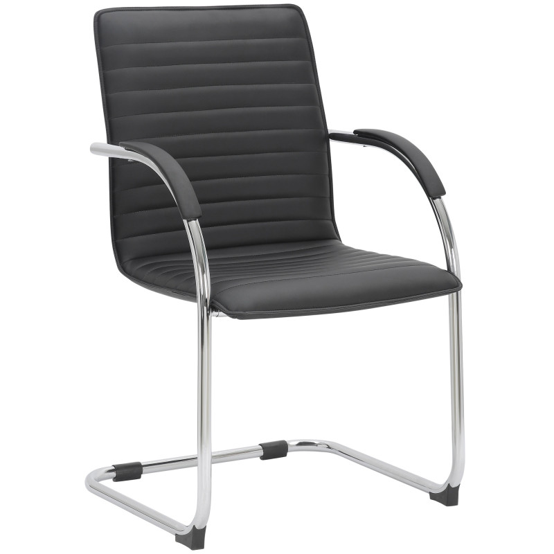 Chaise visiteur Tira en similicuir noir