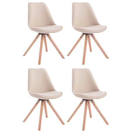 Ensemble de 4 chaises visiteurs en tissu Toulouse, carr?es Natura cr?me