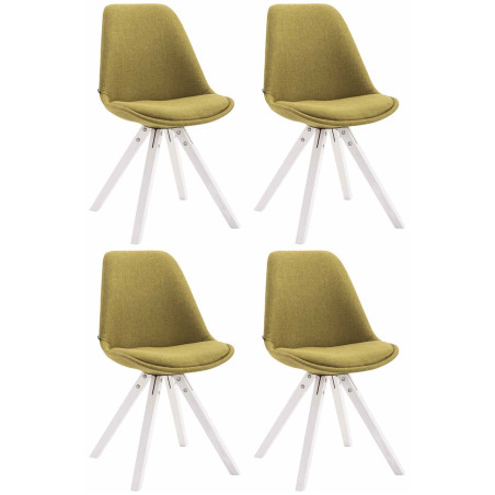 Ensemble de 4 chaises visiteurs en tissu Toulouse, carr?es, blanches et vertes