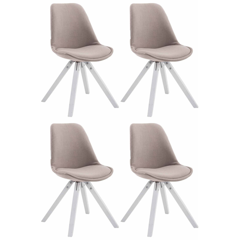 Ensemble de 4 chaises visiteurs en tissu Toulouse, carr?es, blanc taupe