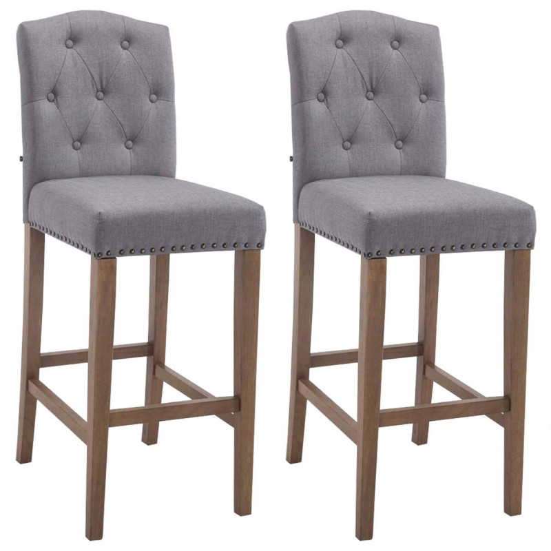 Lot de 2 tabourets de bar Louise en tissu antique clair gris clair