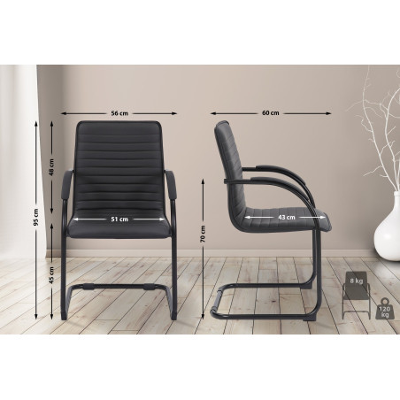 Chaise visiteur Tira en similicuir noir/noir