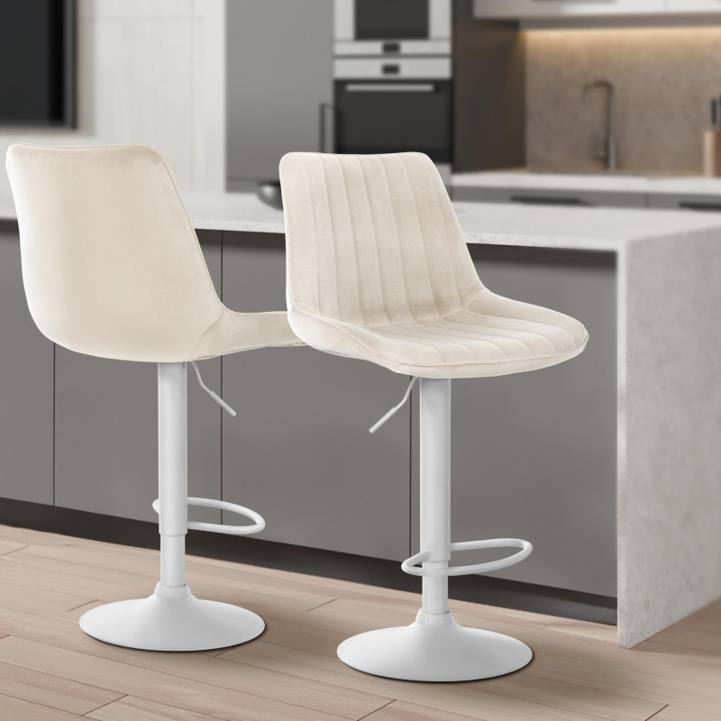 Tabouret de bar Toni velours blanc crème