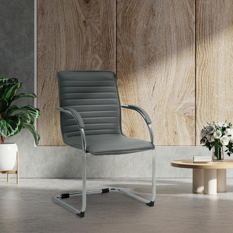 Fauteuil visiteur Tira en similicuir gris