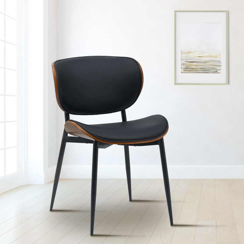 Chaise visiteur Enid en cuir artificiel noyer/noir