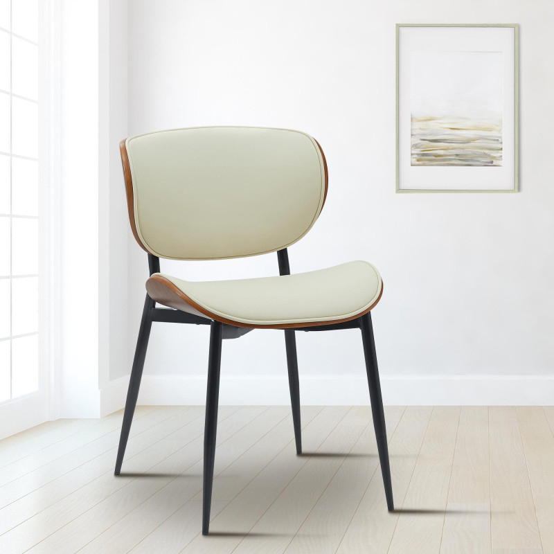 Chaise visiteur Enid en cuir artificiel noyer/crème