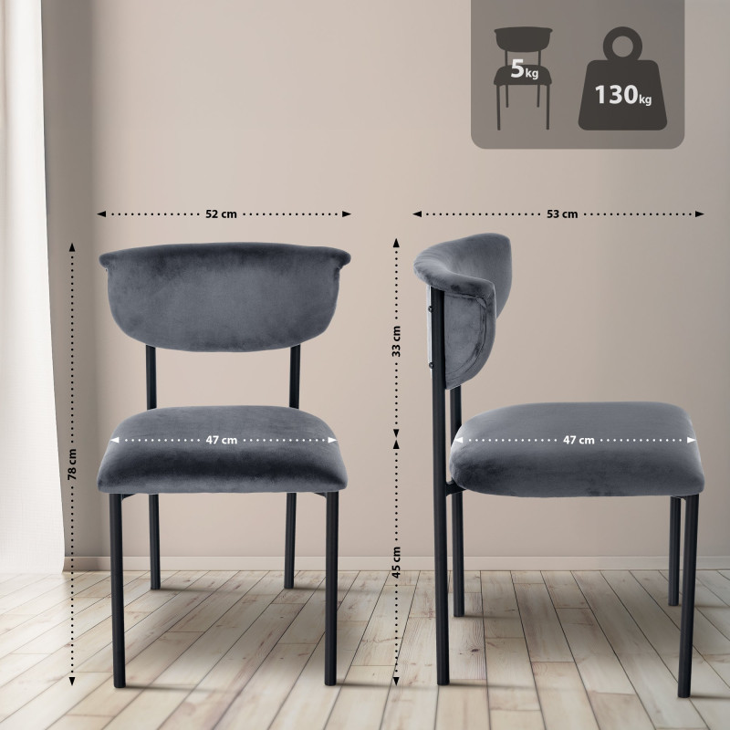 Fauteuil visiteur Gambell, velours, gris foncé