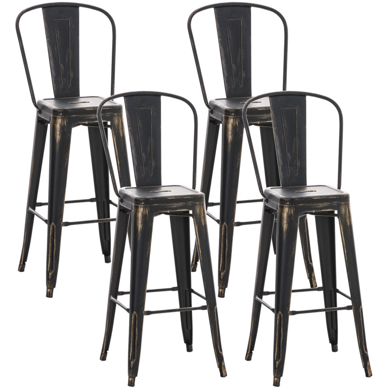 Ensemble de 4 tabourets de bar antiques Aiden noir et or