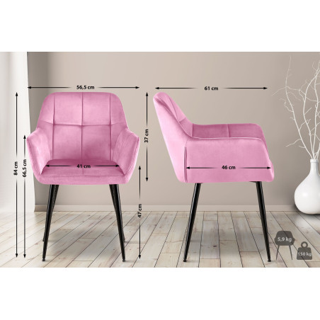 Fauteuil visiteur Emia en velours rose