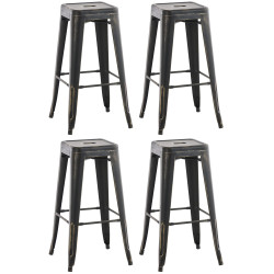 Ensemble de 4 tabourets de bar antiques Joshua noir et or