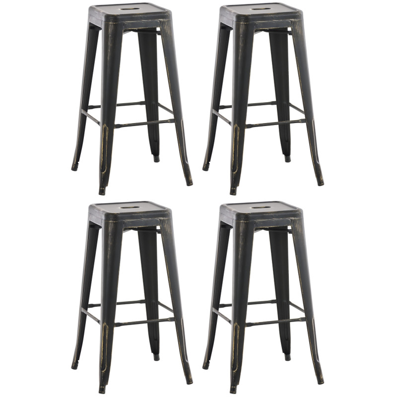 Ensemble de 4 tabourets de bar antiques Joshua noir et or