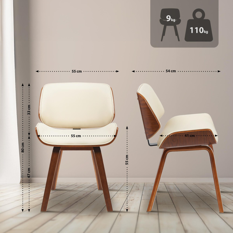 Chaise visiteur Beverley, cuir artificiel, noyer/crème