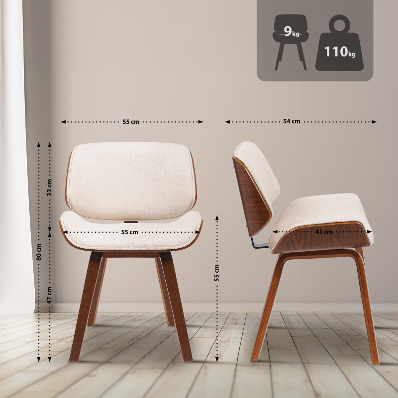 Chaise visiteur Beverley en tissu noyer/crème