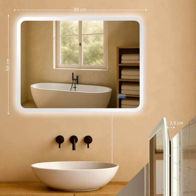 Miroir de salle de bain Jericho 60x80 sans Bluetooth en verre transparent