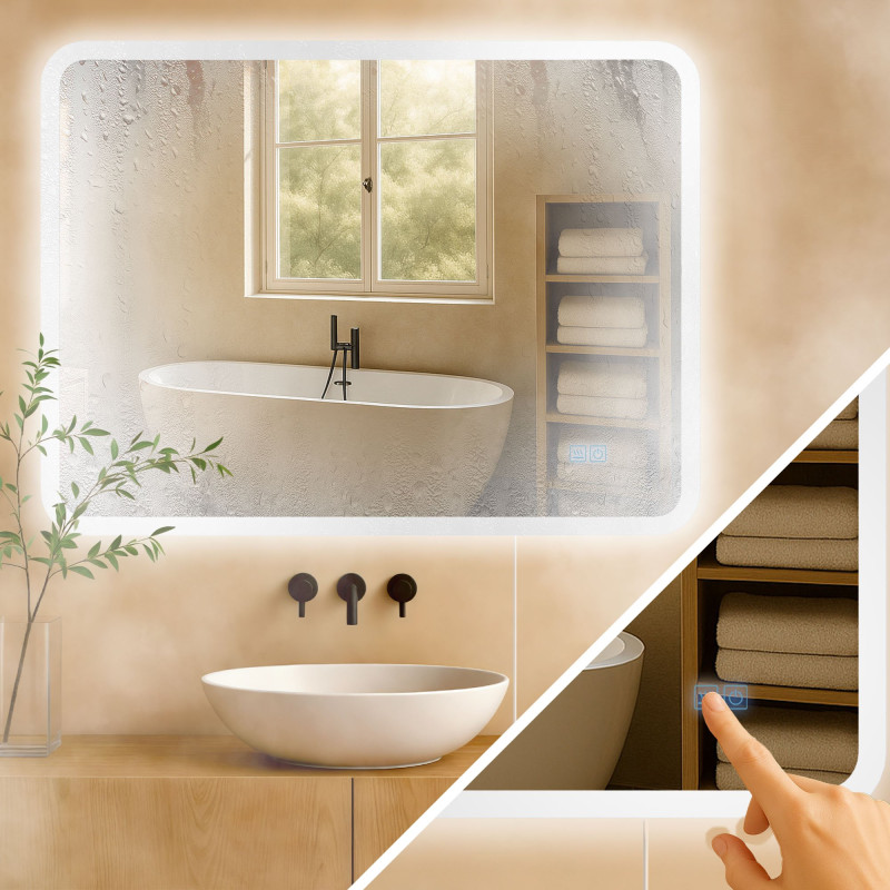 Miroir de salle de bain Jericho 70x100 sans Bluetooth, verre transparent