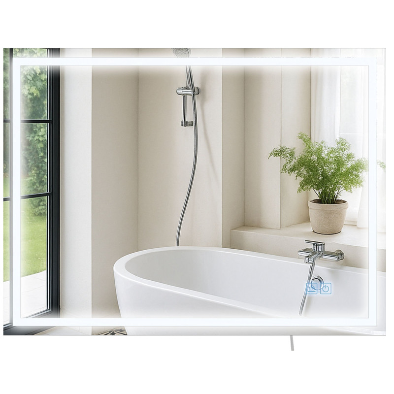 Miroir de salle de bain Jaffrey 60x80 avec Bluetooth et verre transparent
