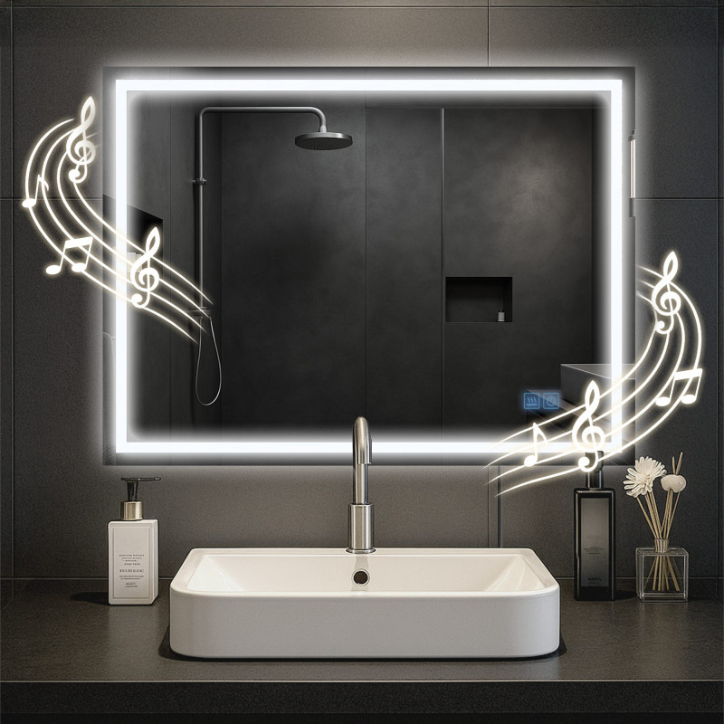 Miroir de salle de bain Jaffrey 60x80 avec Bluetooth et verre transparent