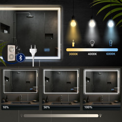 Miroir de salle de bain Jaffrey 60x80 avec Bluetooth et verre transparent