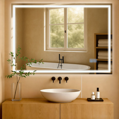 Miroir de salle de bain Jaffrey 70x100 sans Bluetooth, verre transparent