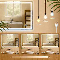 Miroir de salle de bain Jaffrey 70x100 sans Bluetooth, verre transparent