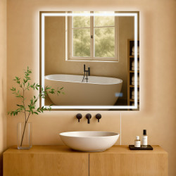Miroir de salle de bain Jaffrey 80x80 sans Bluetooth, verre transparent