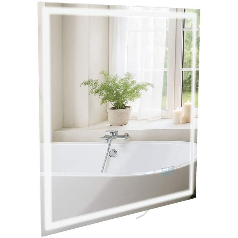 Miroir de salle de bain Jaffrey 80x80 sans Bluetooth, verre transparent