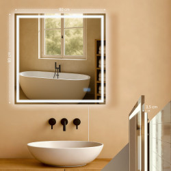 Miroir de salle de bain Jaffrey 80x80 sans Bluetooth, verre transparent