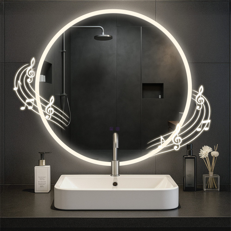 Miroir de salle de bain Laconia 80 avec Bluetooth, verre transparent