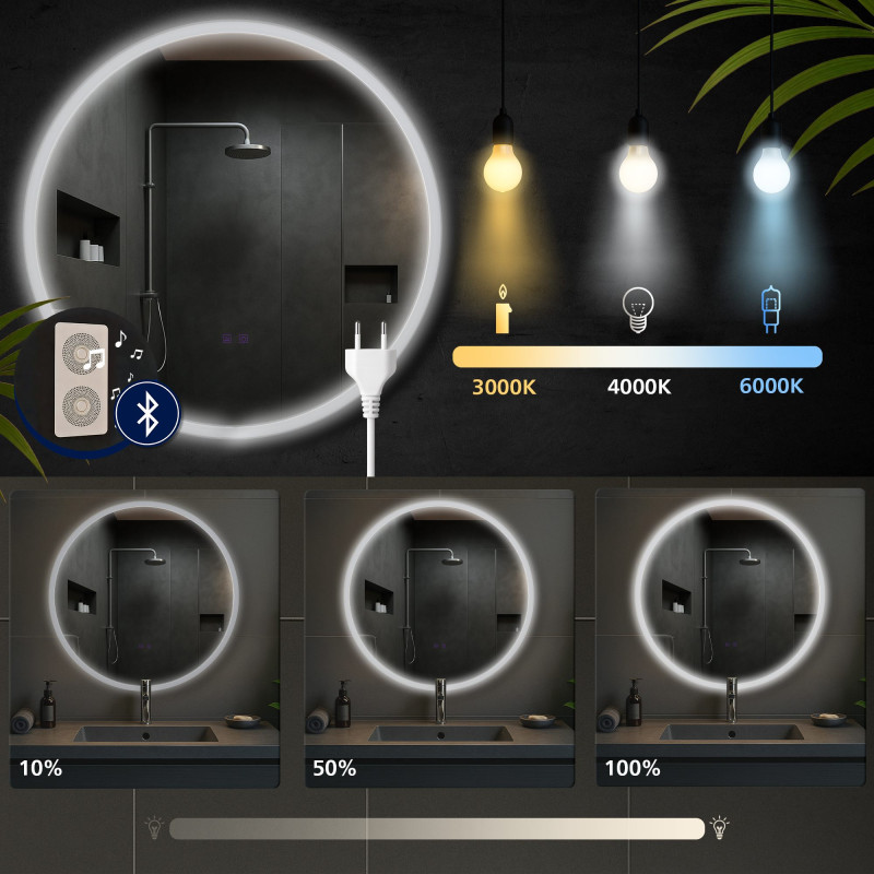 Specchio da bagno Laconia 80 con Bluetooth, vetro trasparente