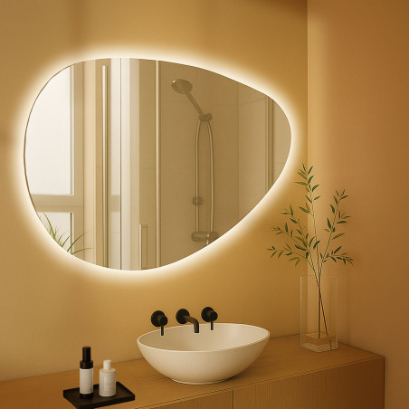 Miroir de salle de bain Almafie 65x75 avec Bluetooth et verre transparent