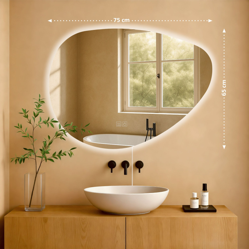 Miroir de salle de bain Almafie 65x75 avec Bluetooth et verre transparent
