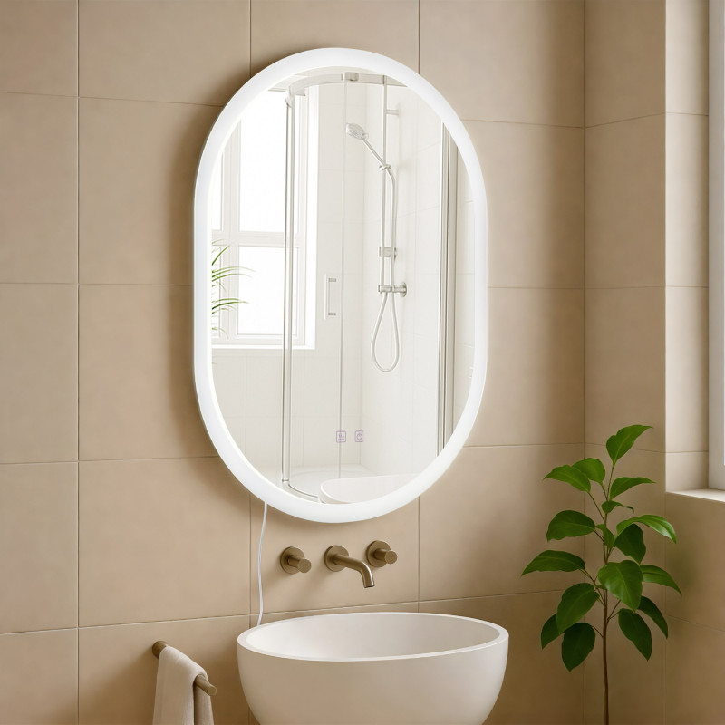 Miroir de salle de bain Karishma 70x50 avec Bluetooth et verre transparent