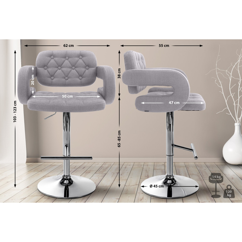 Lot de 2 tabourets de bar en tissu Dublin C gris