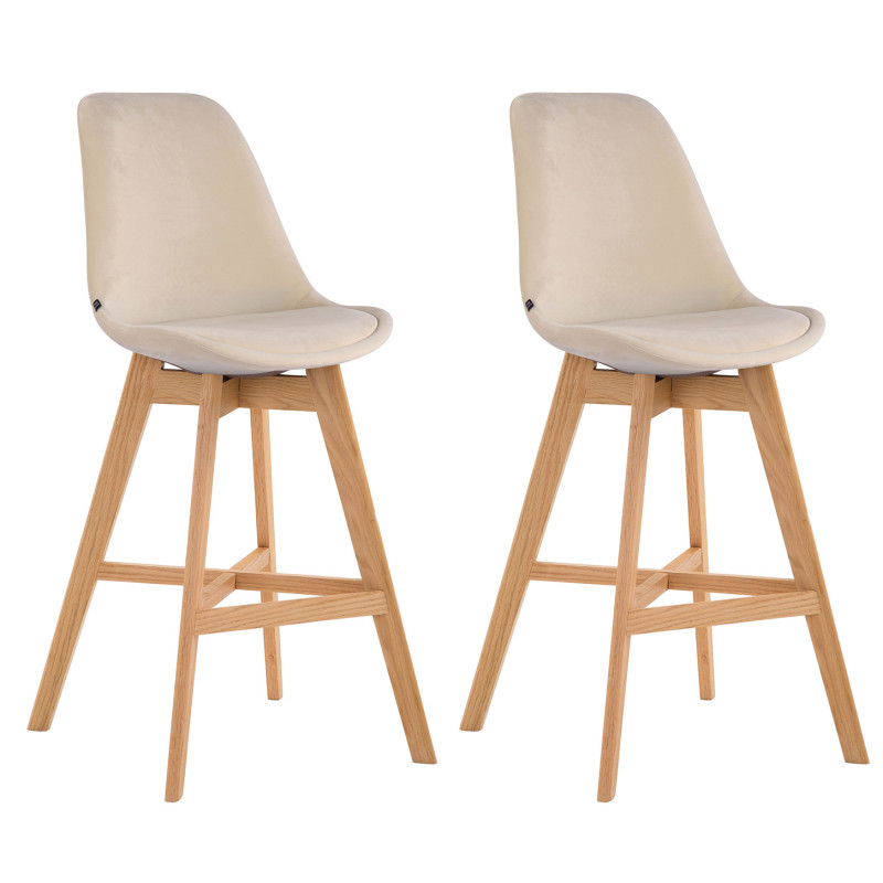 Lot de 2 tabourets de bar Cannes velours natura crème